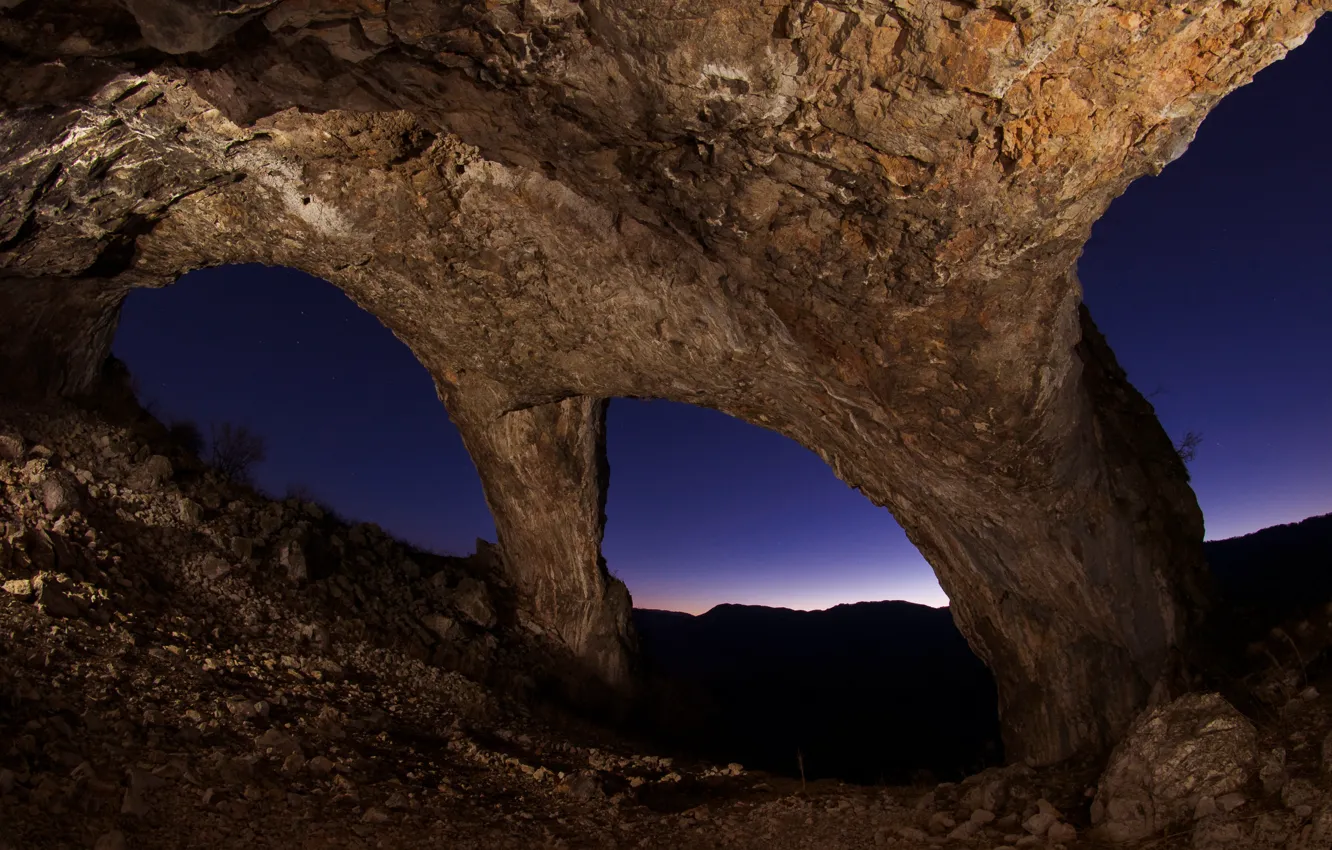 Photo wallpaper the sky, arch, cave, arch