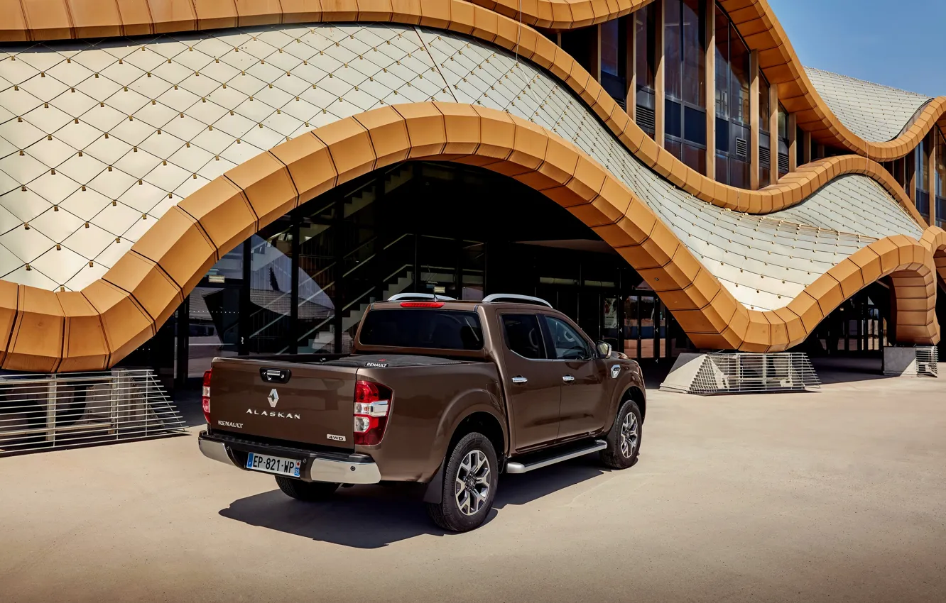 Photo wallpaper the building, Parking, Renault, brown, pickup, 4x4, 2017, Alaskan