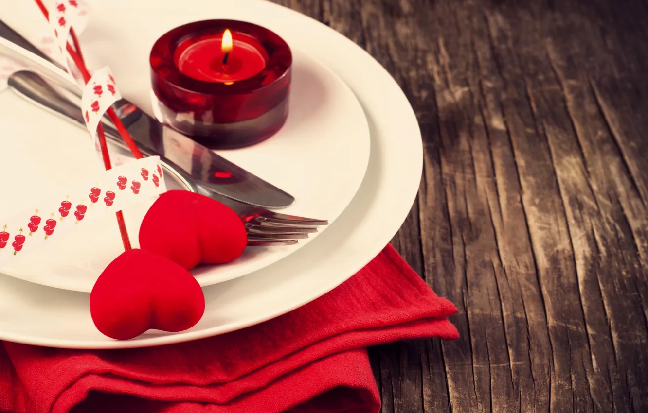 Photo wallpaper table, holiday, romance, heart, candle, decoration, heart, holiday