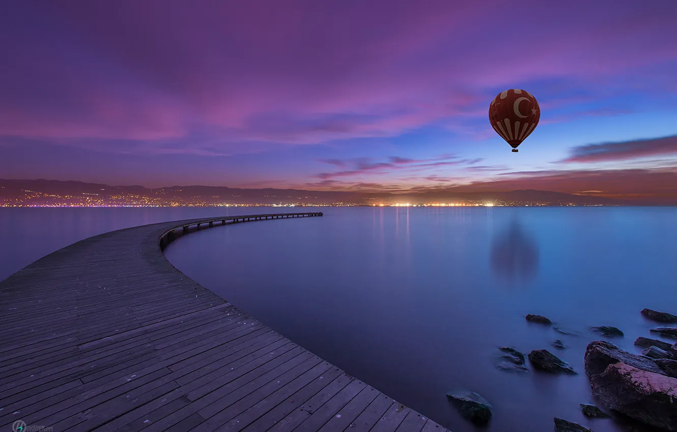 Photo wallpaper sea, bridge, stones, balls, air, Turkey