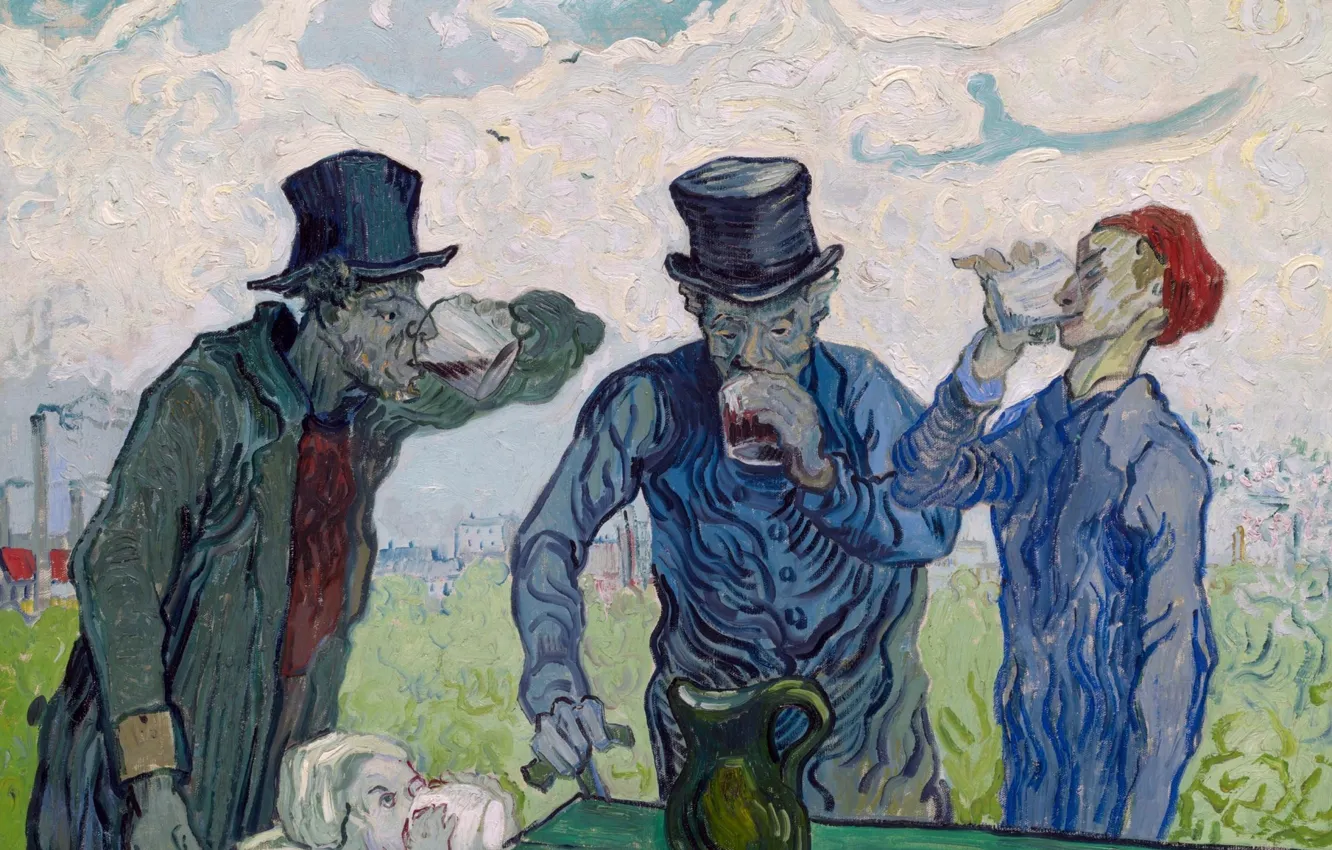 Photo wallpaper wine, art, men, cafe, drinking, Van Gogh