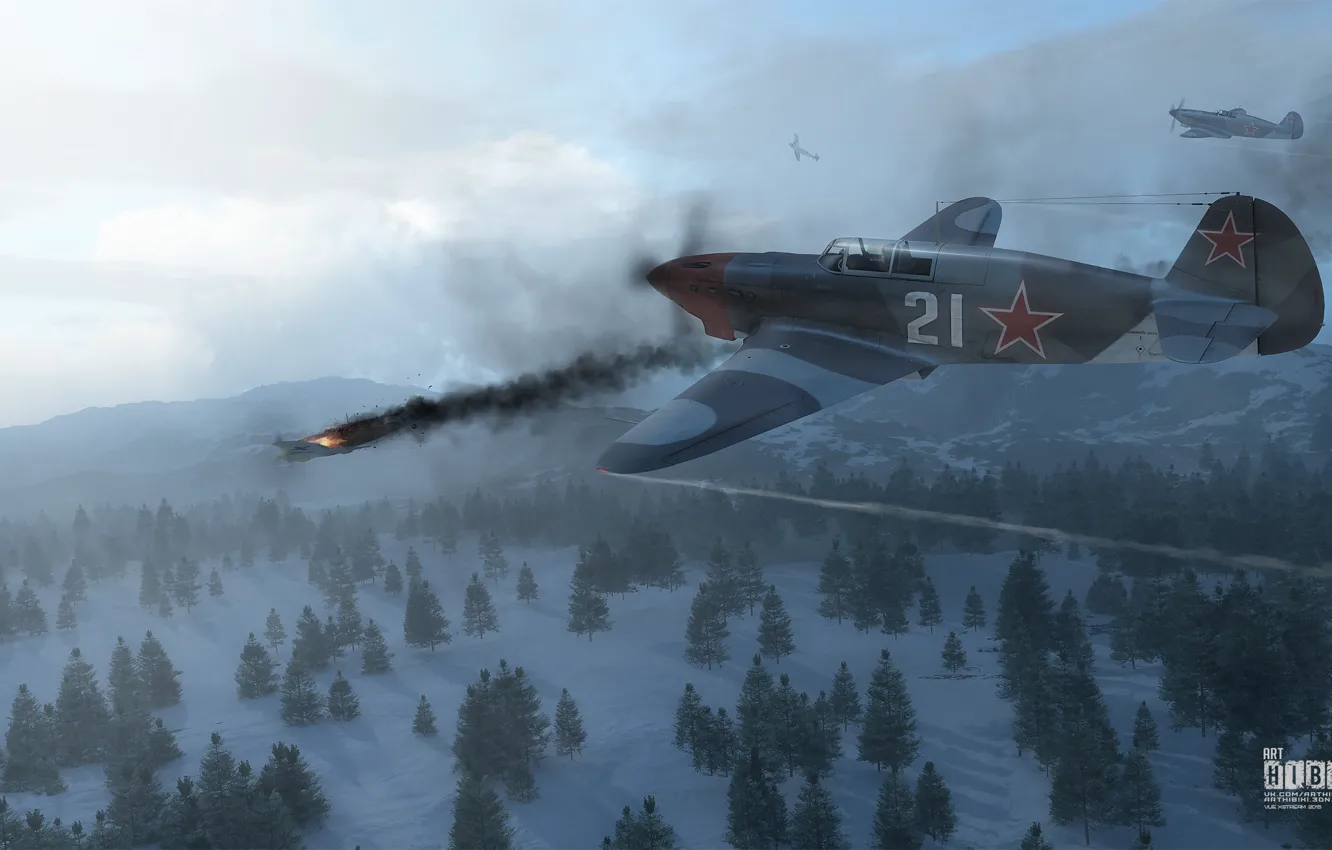 Photo wallpaper the sky, war, fighter, art, Soviet, piston, single-engine, War Thunder