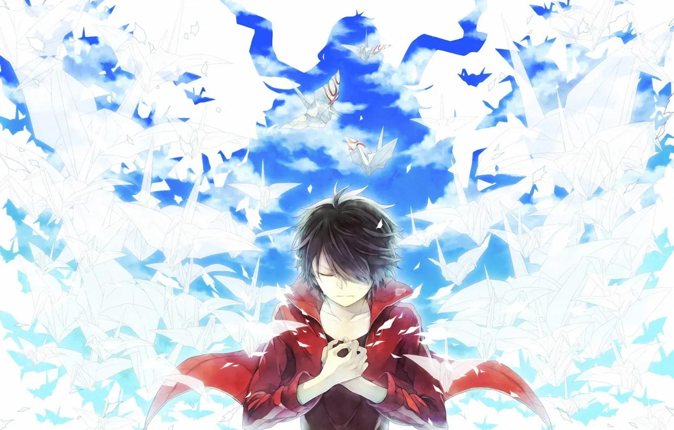 Photo wallpaper bird, art, guy, vocaloid, origami, hana, kagerou project, Mew