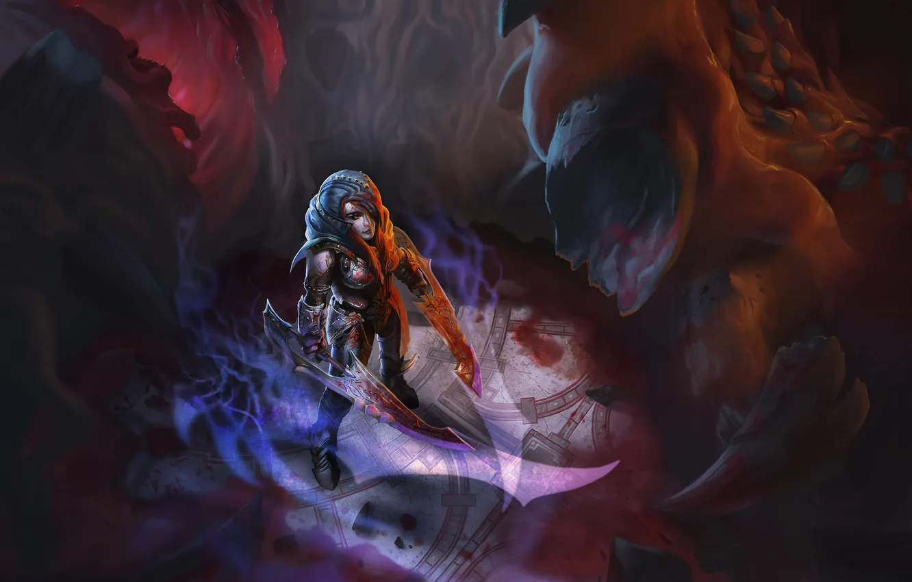 Photo wallpaper girl, weapons, magic, art, blade, Stan Chan