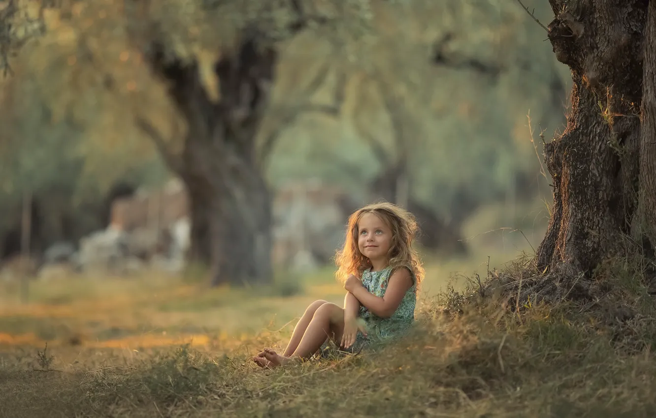 Photo wallpaper summer, grass, trees, nature, children, girl, baby, Chudak Irena