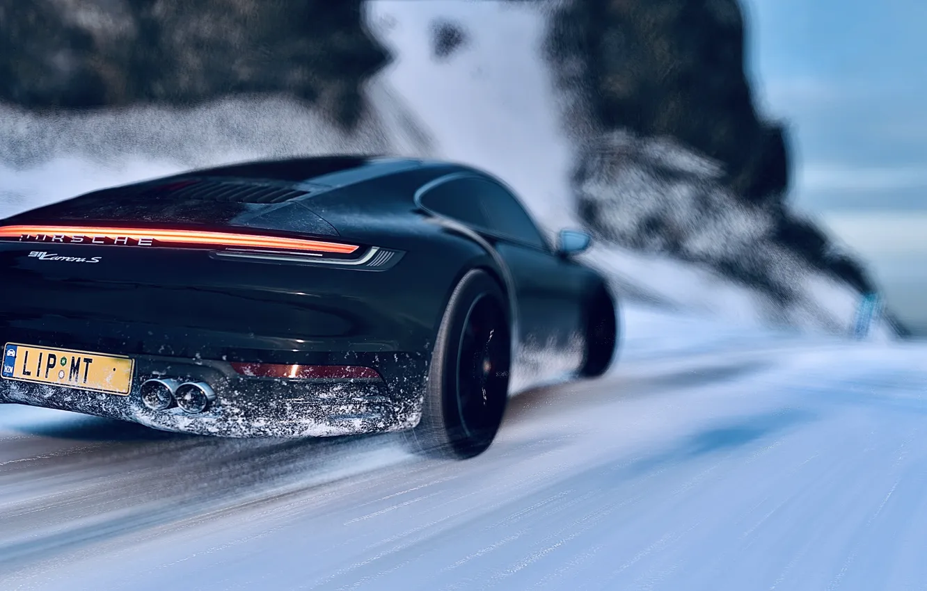 Photo wallpaper HDR, 911, Porsche, drift, game, winter, snow, Carrera S