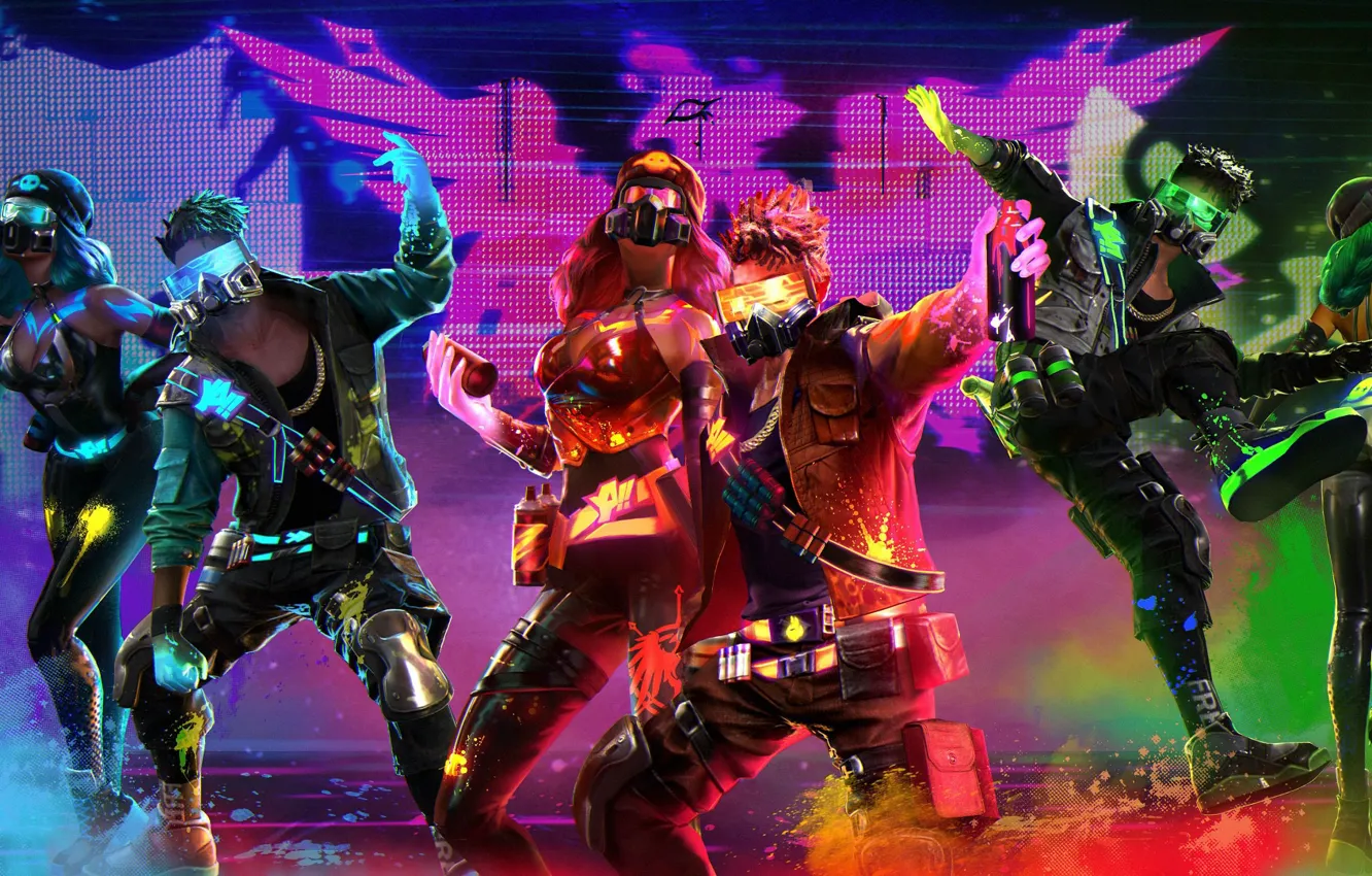 Photo wallpaper people, neon, Garena Free Fire