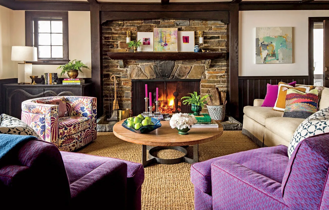 Photo wallpaper design, style, interior, fireplace, living room