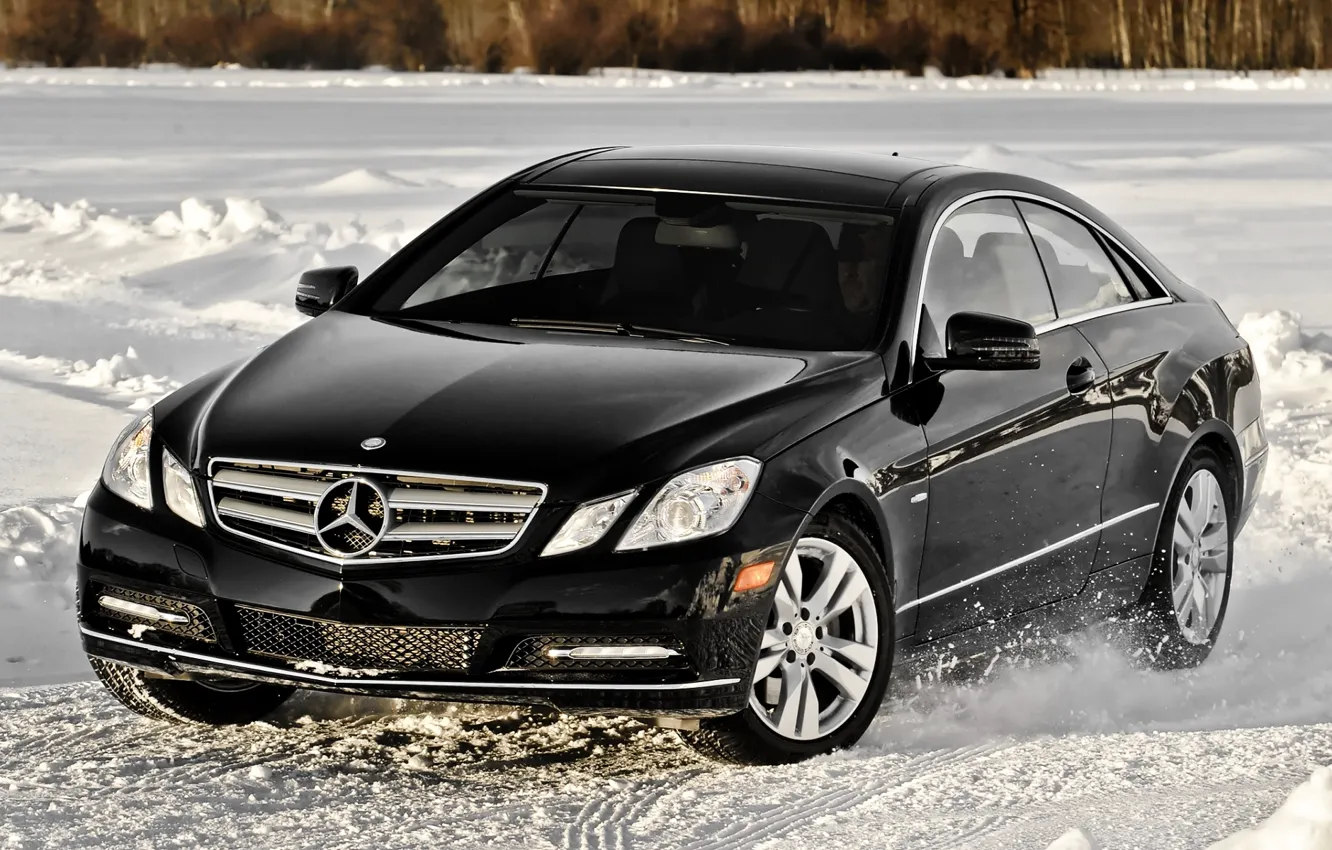 Photo wallpaper snow, black, coupe, mercedes-benz, Mercedes, coupe, the front, 4matic