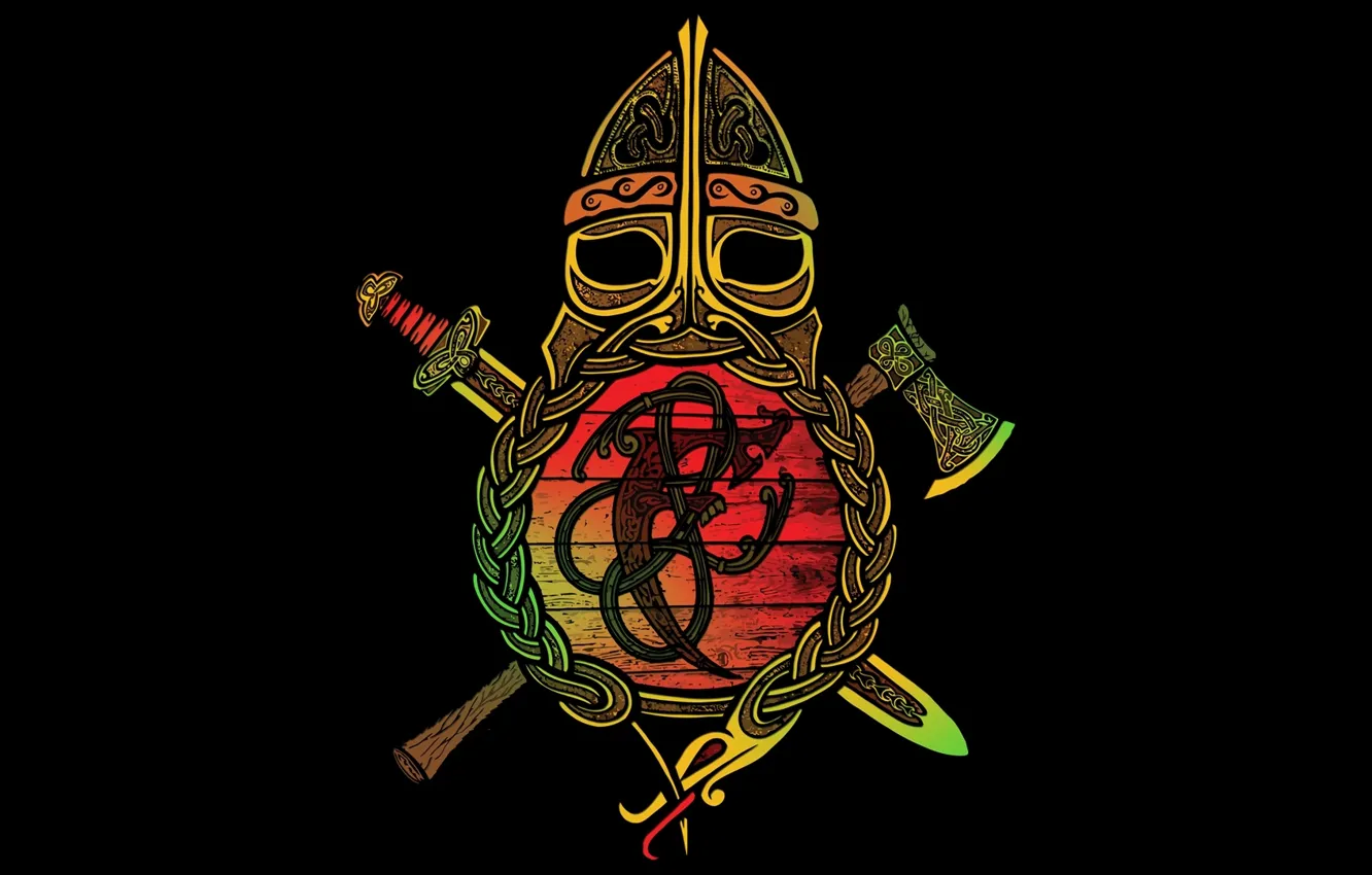Photo wallpaper sword, helmet, axe, shield, Russia, the Vikings