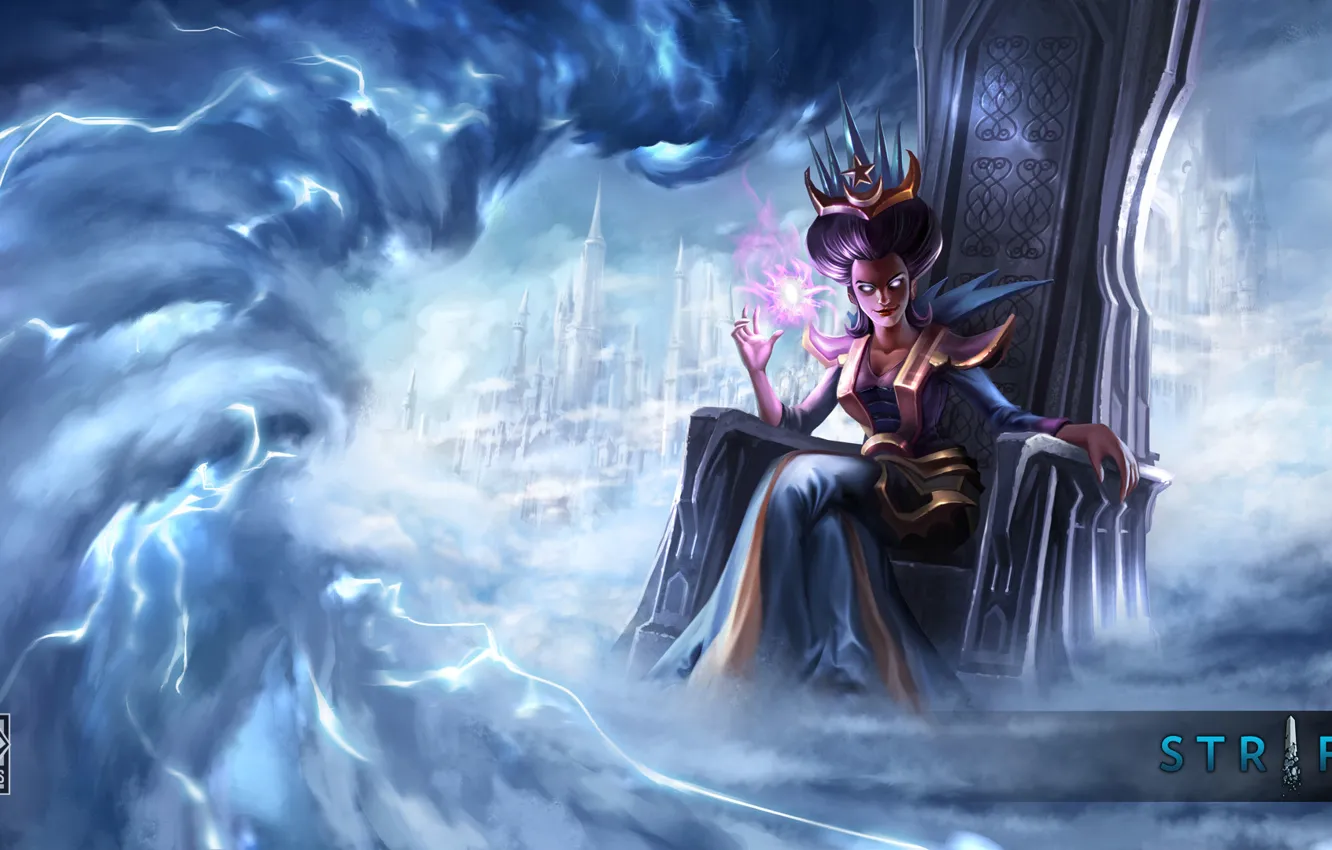 Photo wallpaper clouds, lightning, Strife, the throne, storm Queen, Moran, mistress of the winds, mobe