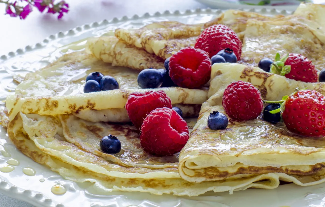 Photo wallpaper raspberry, background, widescreen, Wallpaper, food, blueberries, wallpaper, pancakes