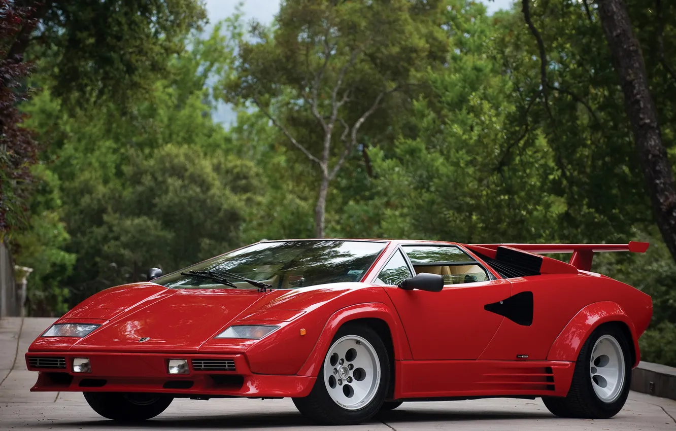 Photo wallpaper trees, Lambo, lamborghini, red, countach, Countach, lp5000 s quattrovalvole