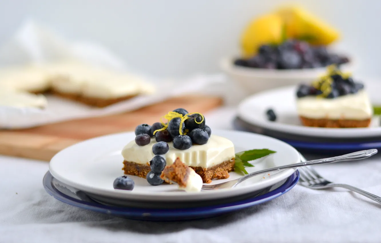Photo wallpaper food, blueberries, cake, cake, fruit, cake, cream, dessert