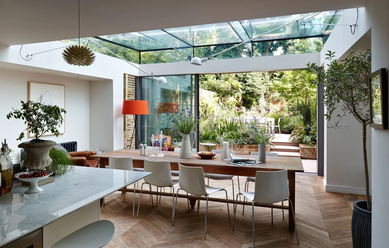 Photo wallpaper interior, garden, terrace, dining room