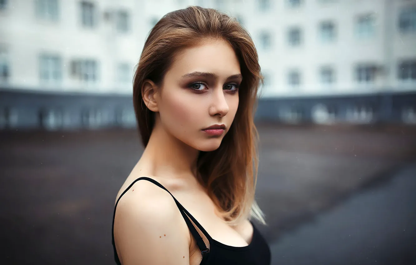 Photo wallpaper look, background, model, portrait, makeup, hairstyle, brown hair, beauty