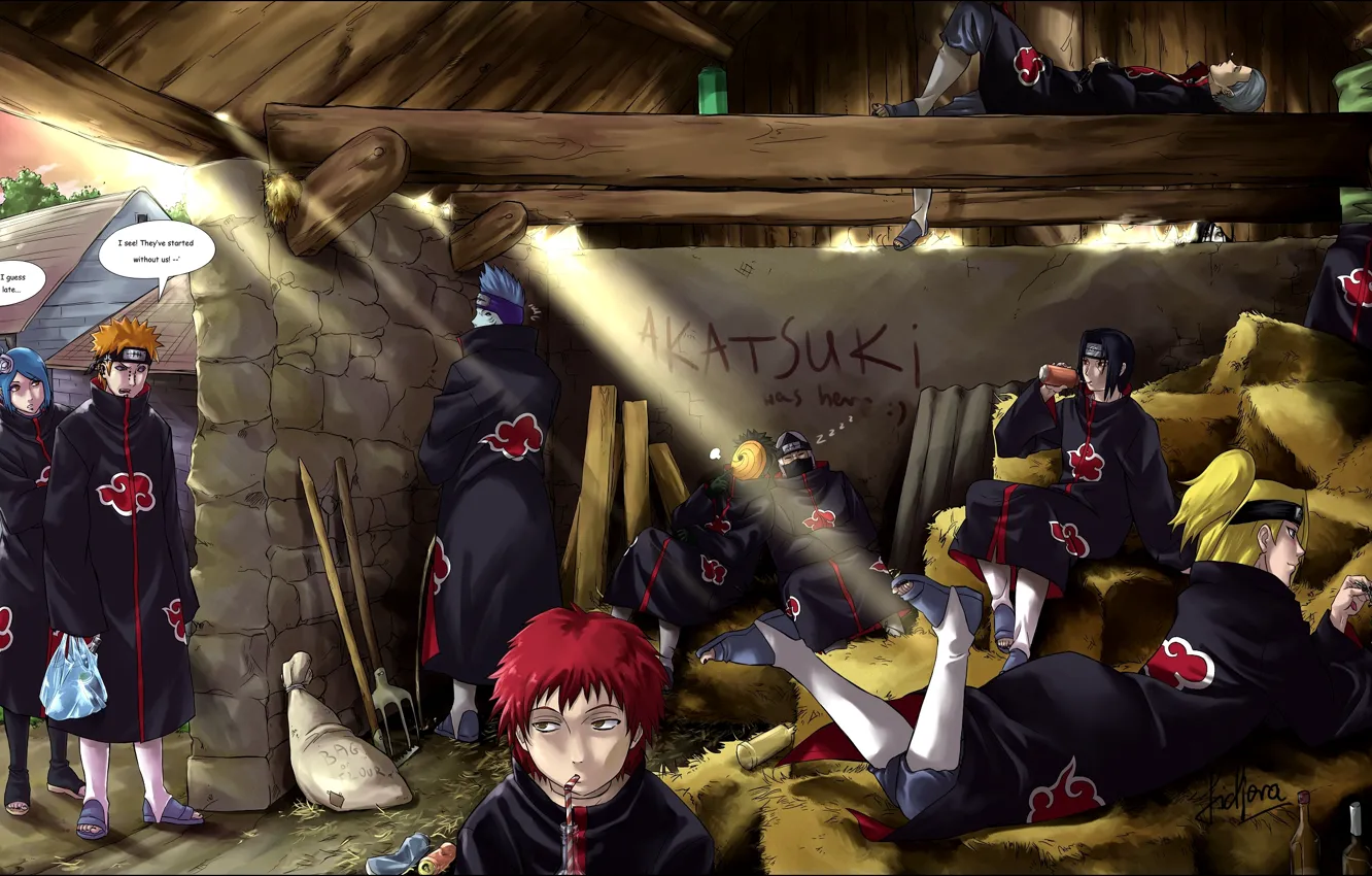 Photo wallpaper the barn, bottle, emblem, Naruto, the barn, Itachi, ninja, fanart