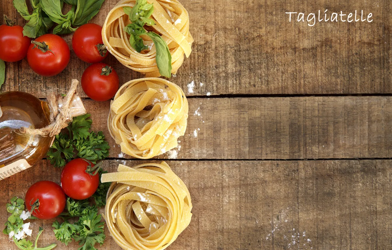 Photo wallpaper greens, tomatoes, pasta