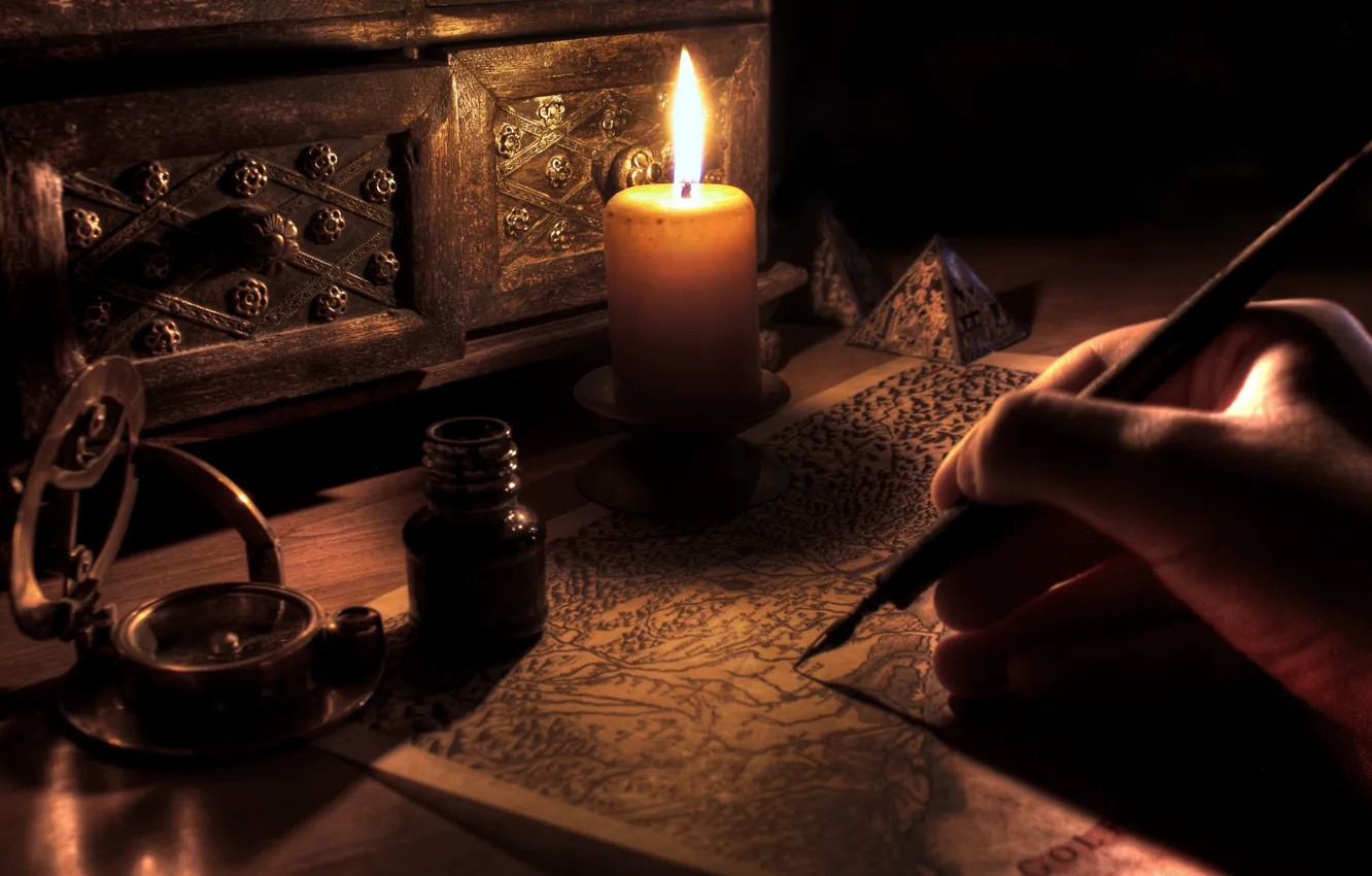 Photo wallpaper style, table, candle, antique