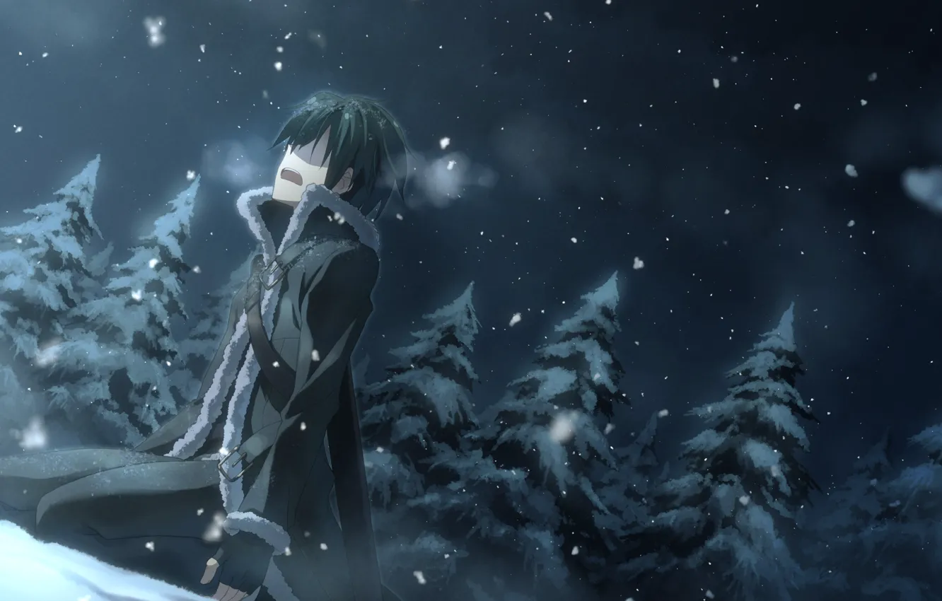 Photo wallpaper forest, snow, tears, yuuki tatsuya, sword art online, kirito, sword art online, sao