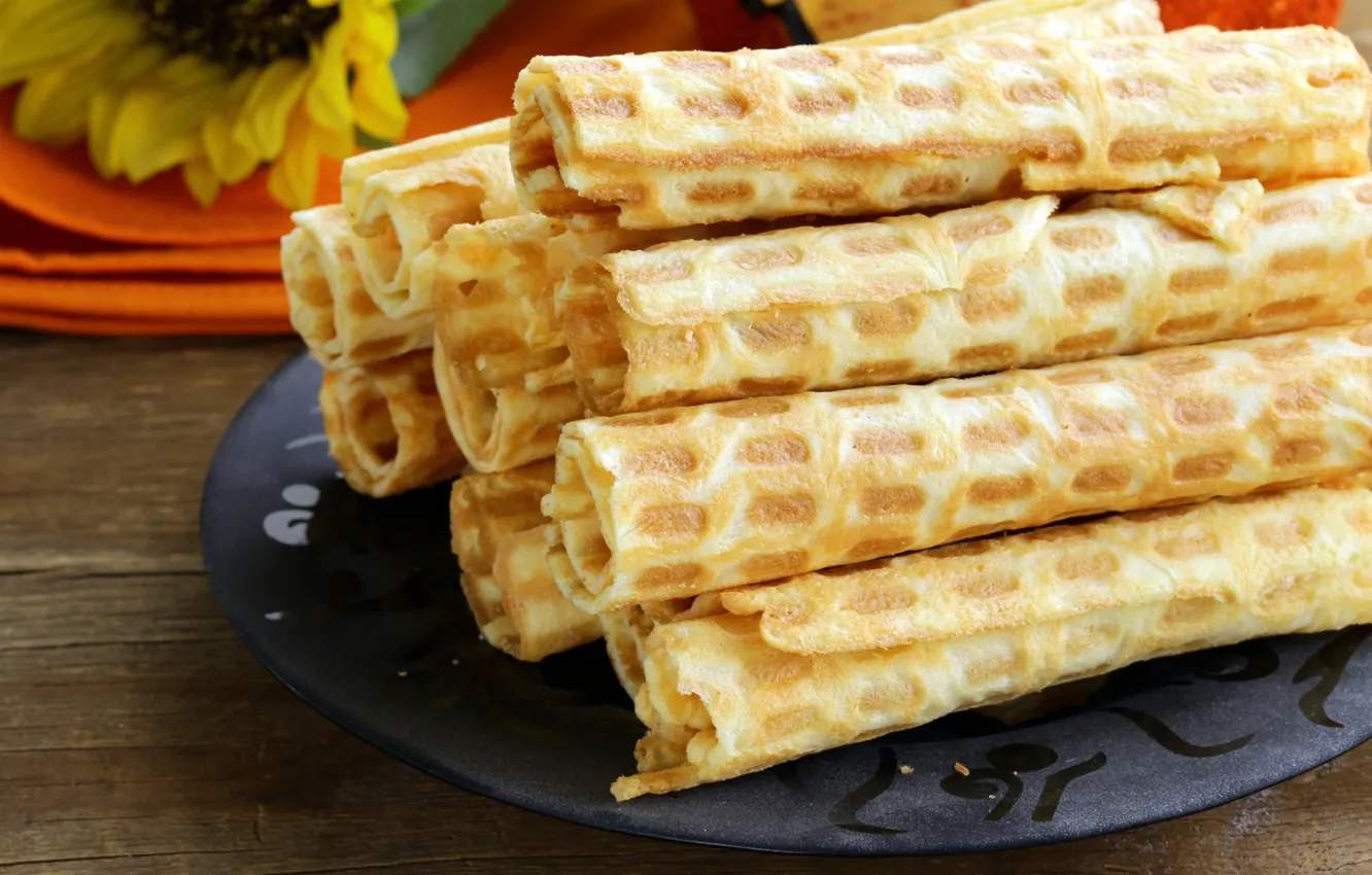 Photo wallpaper dessert, waffles, tube