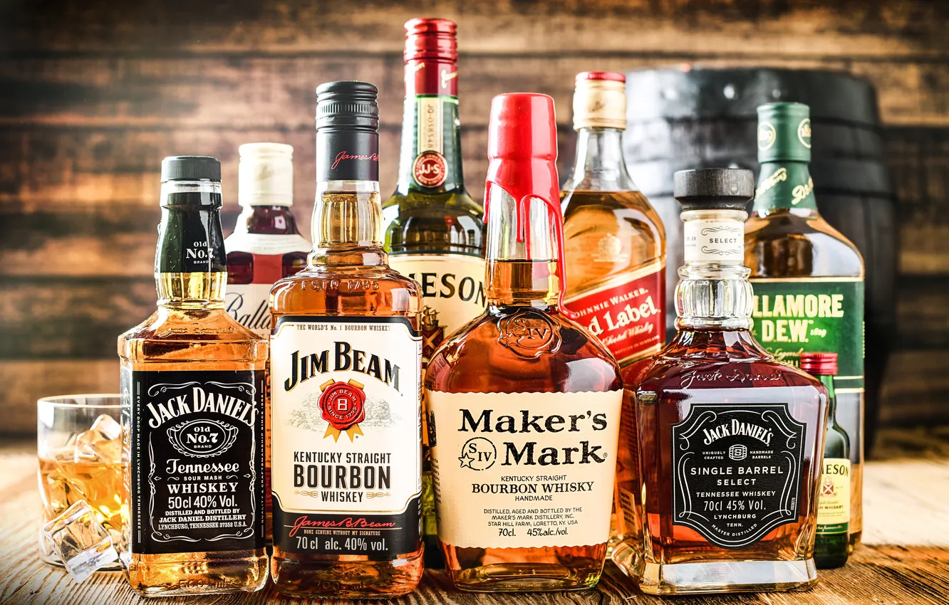 Photo wallpaper whiskey, bottles, alcohol