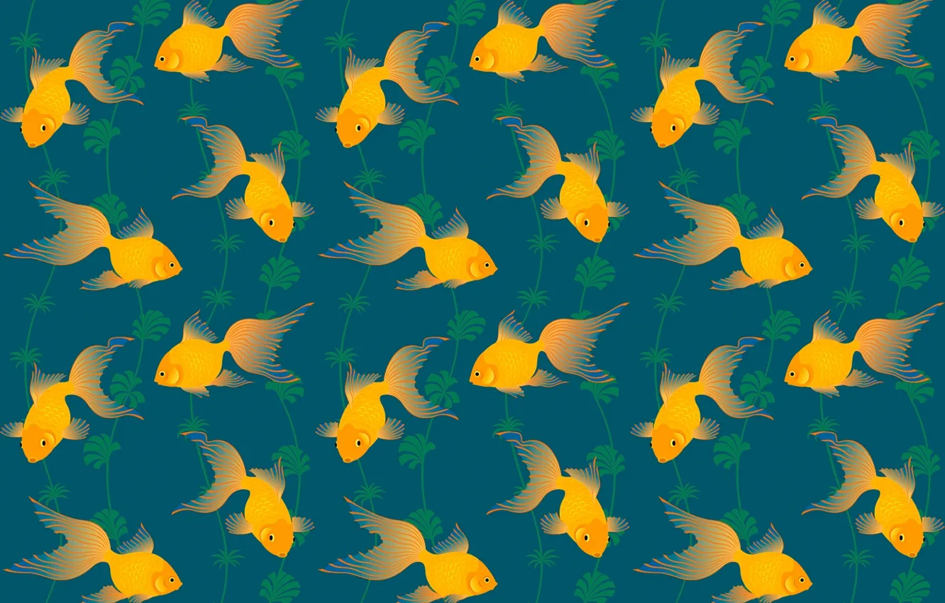 Photo wallpaper algae, pattern, goldfish, tail