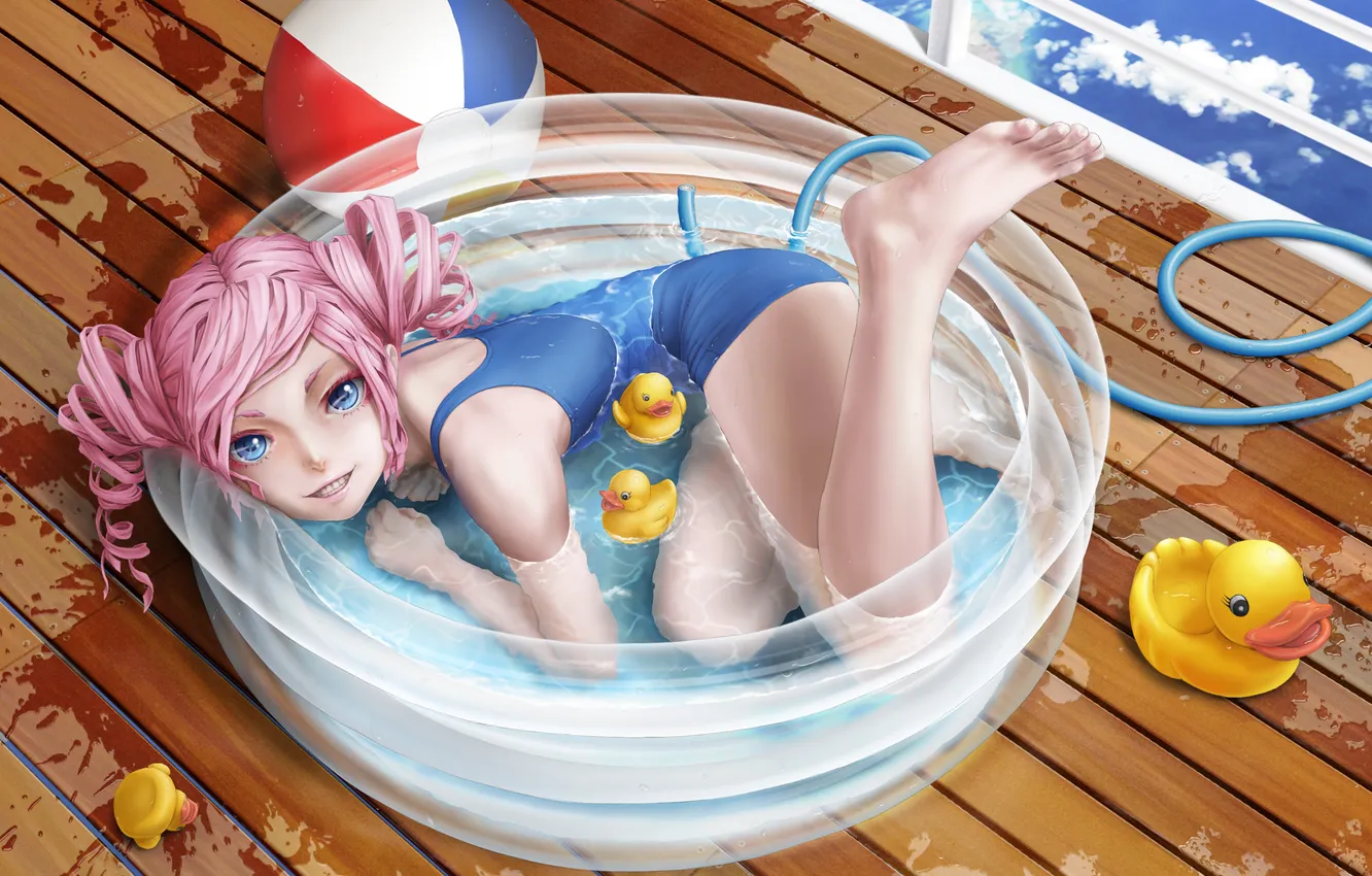 Photo wallpaper swimsuit, water, anime, girl, duck