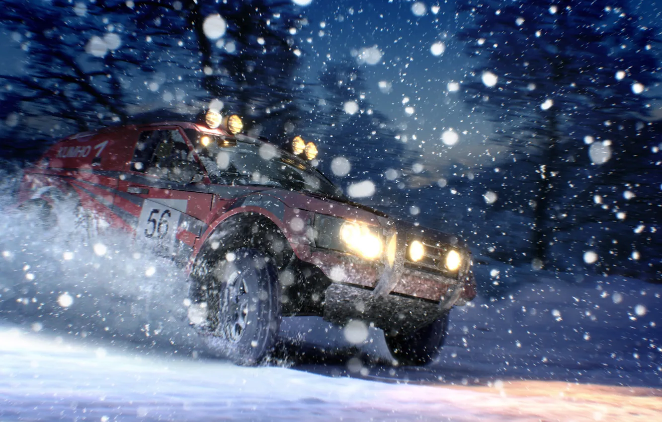 Photo wallpaper snow, night, speed, Land Rover, dirt 3