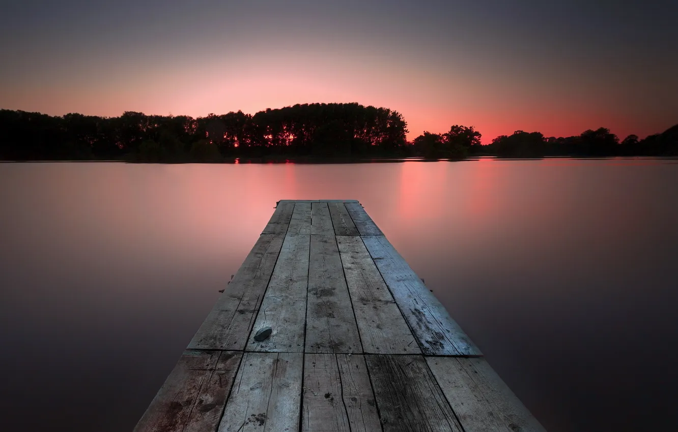 Photo wallpaper landscape, night, bridge, lake