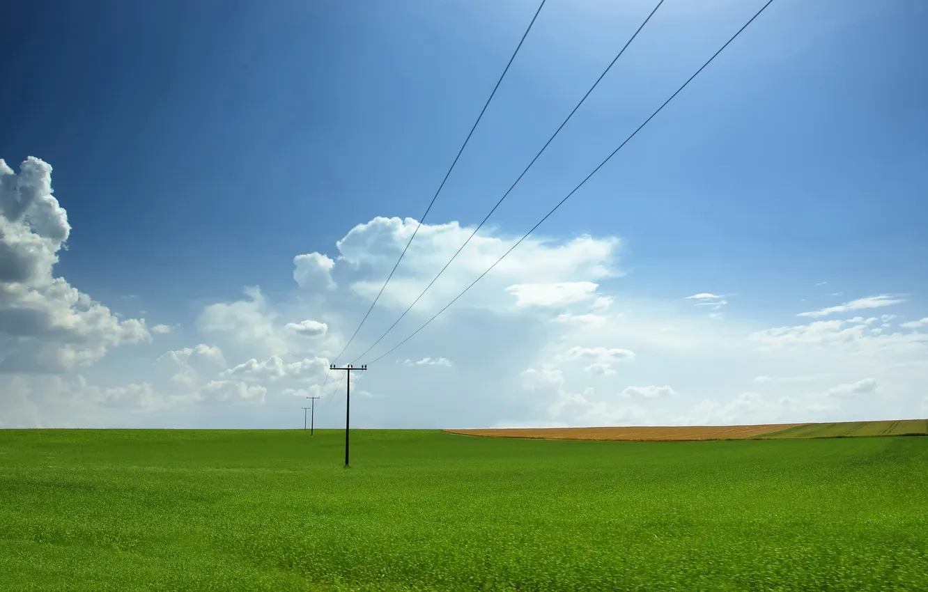 Photo wallpaper field, the sky, nature, photo, posts, wire, landscapes, field