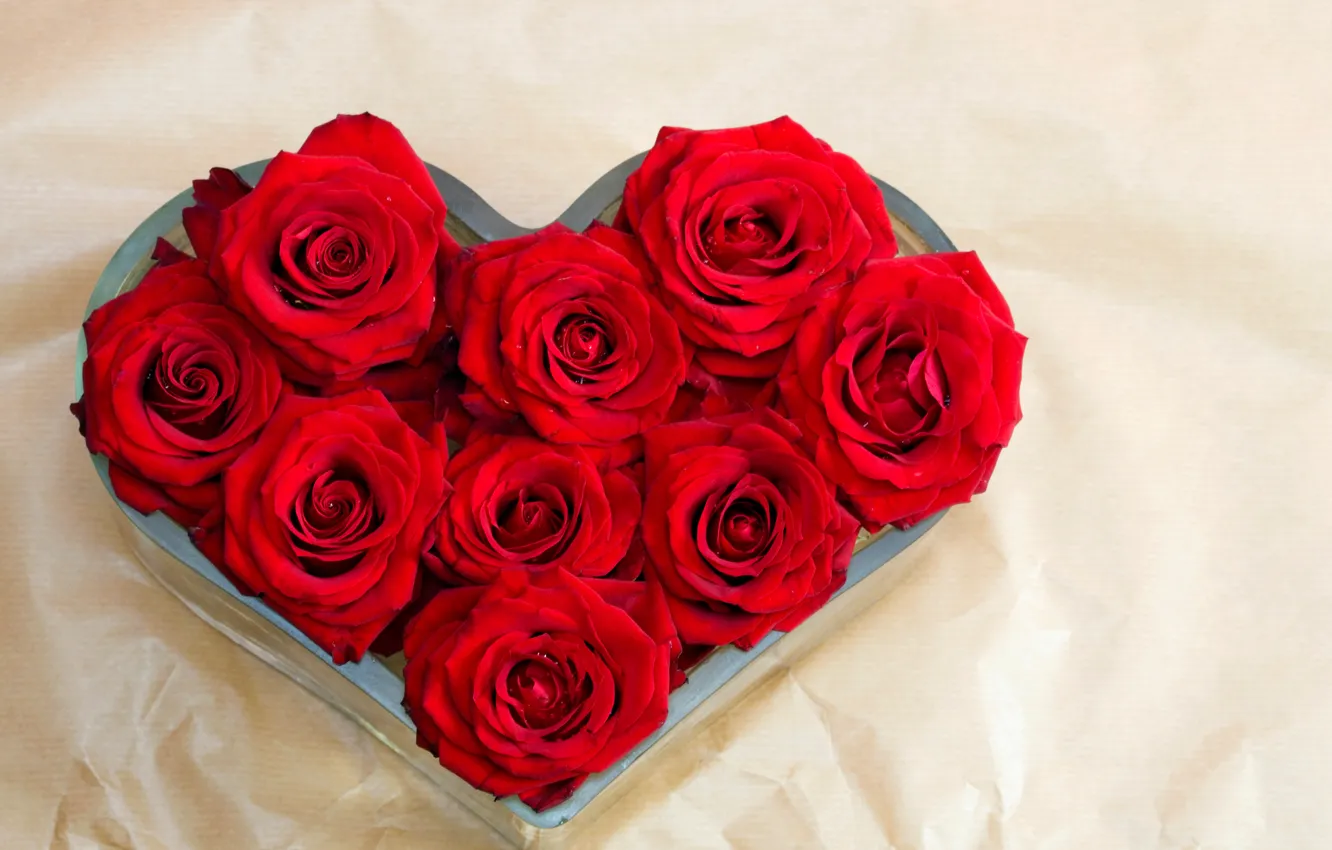 Photo wallpaper flowers, roses, heart, red roses