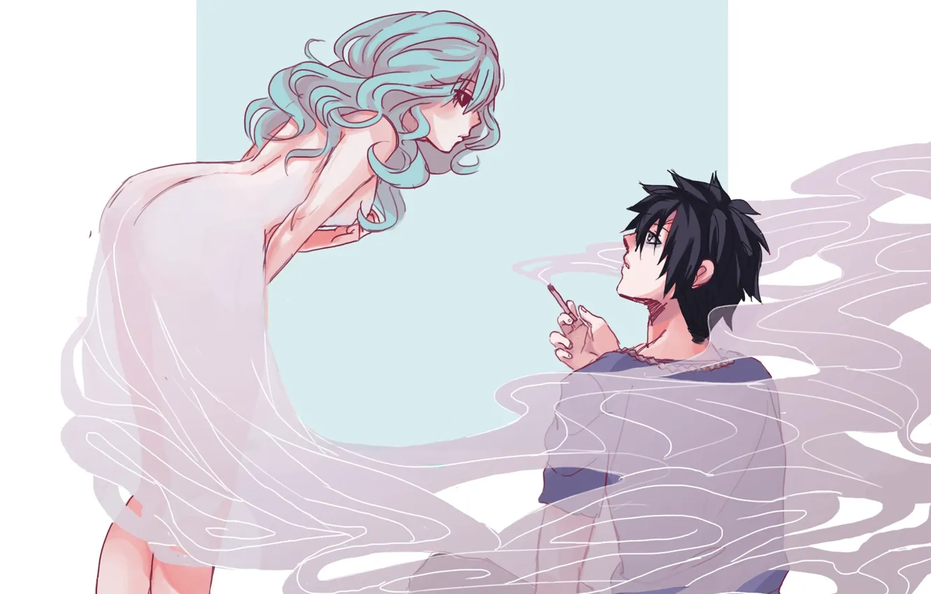 Photo wallpaper grey, Juvia, girl, art, guy, Fairy tail, fairy tail