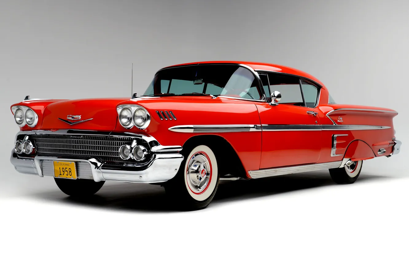 Photo wallpaper Chevrolet, The hood, Lights, Classic, Bel Air, Impala, Classic car, 1958