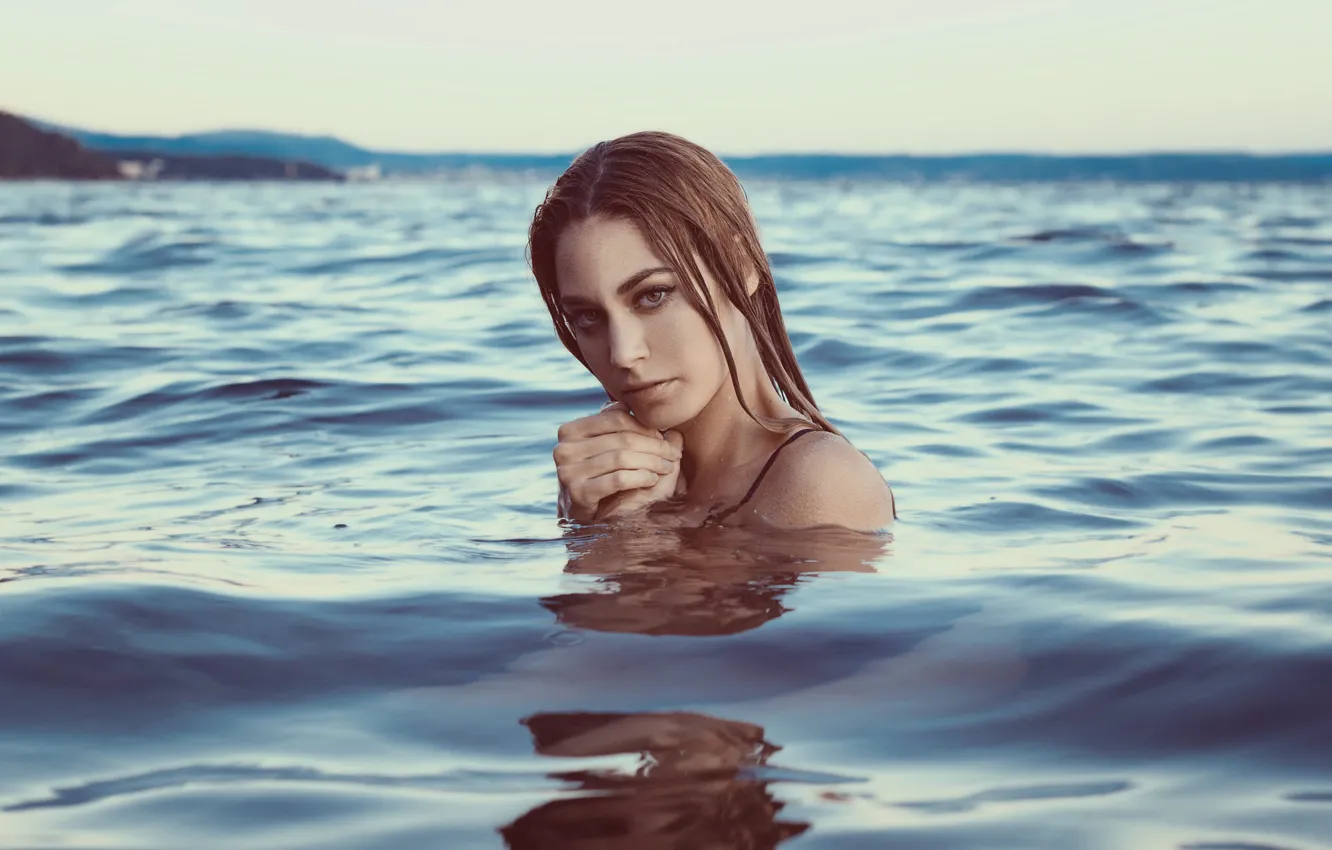 Photo wallpaper girl, in the water, brown-eyed, Federico Sciuca, Sea life, Katia Lovat
