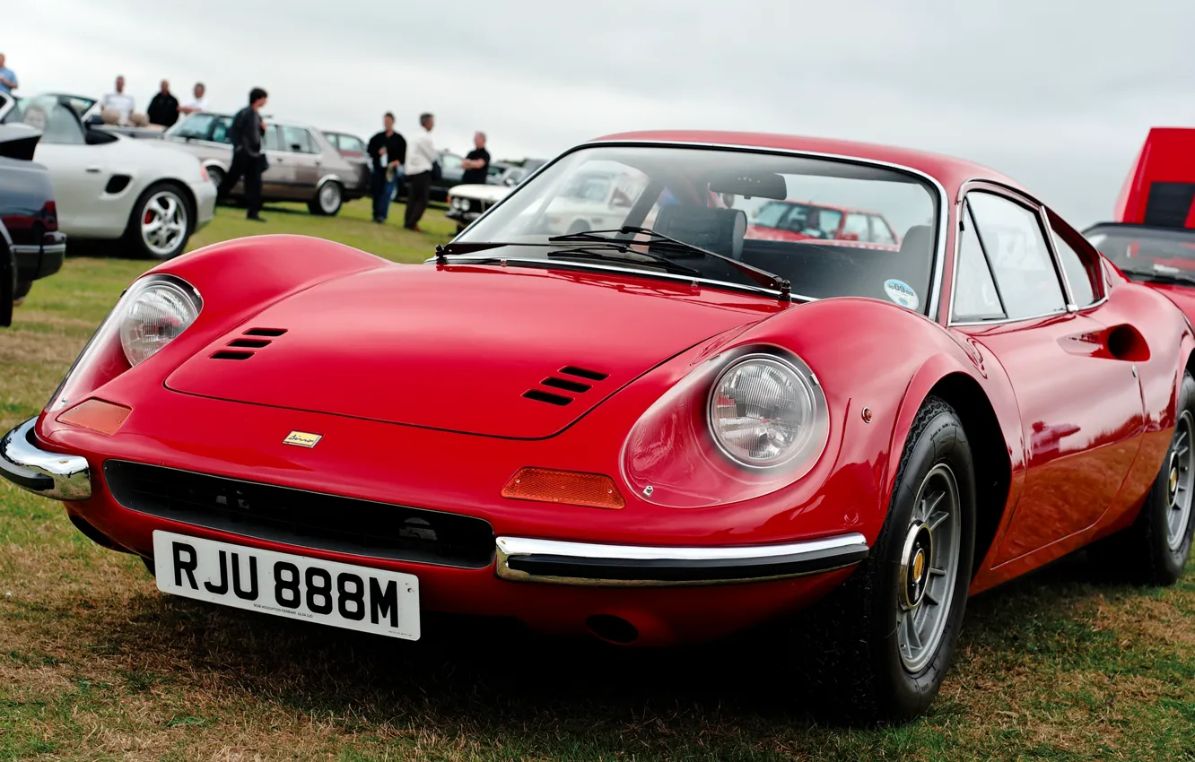 Photo wallpaper red, street, people, Ferrari, super, Dino, 246