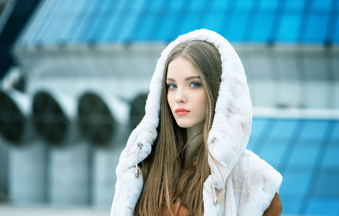 Photo wallpaper girl, hood, cute, model, long-haired, beautiful, look