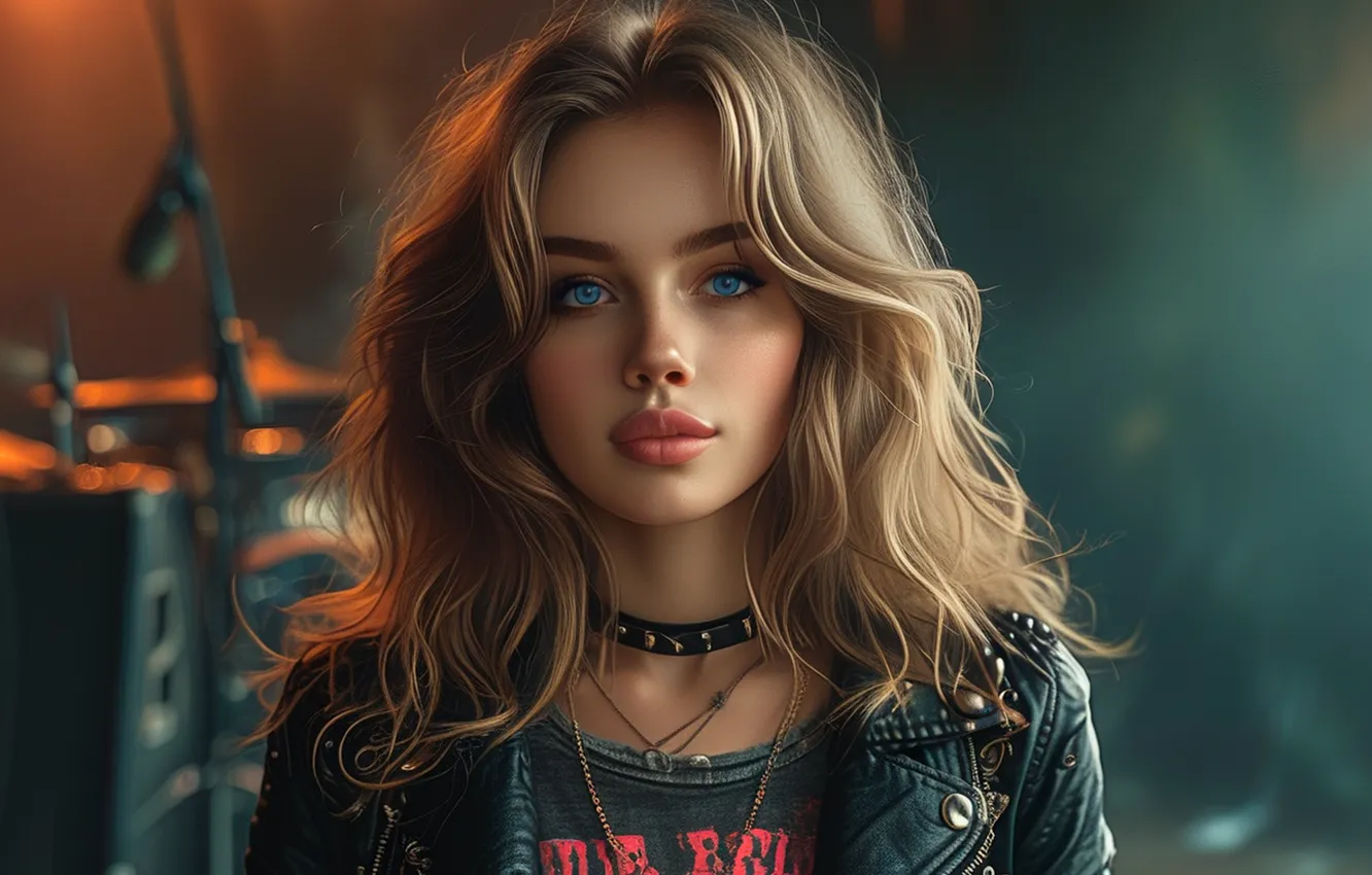 Photo wallpaper look, girl, portrait, makeup, t-shirt, chain, blue eyes, dzhinsovka