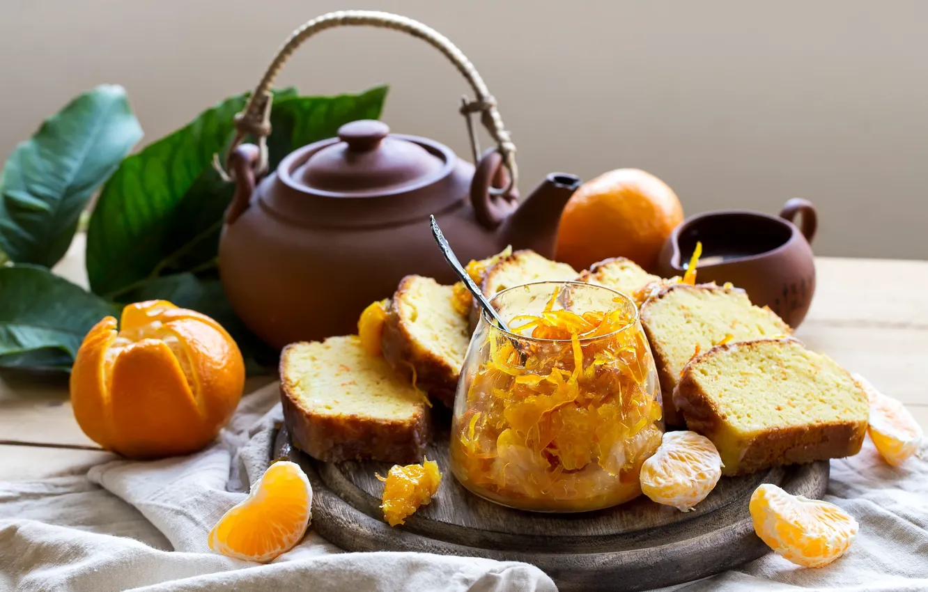 Photo wallpaper dessert, cakes, cupcakes, tangerines, chitrus