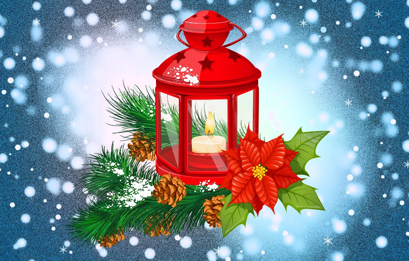 Photo wallpaper lampion, Snow, Christmas