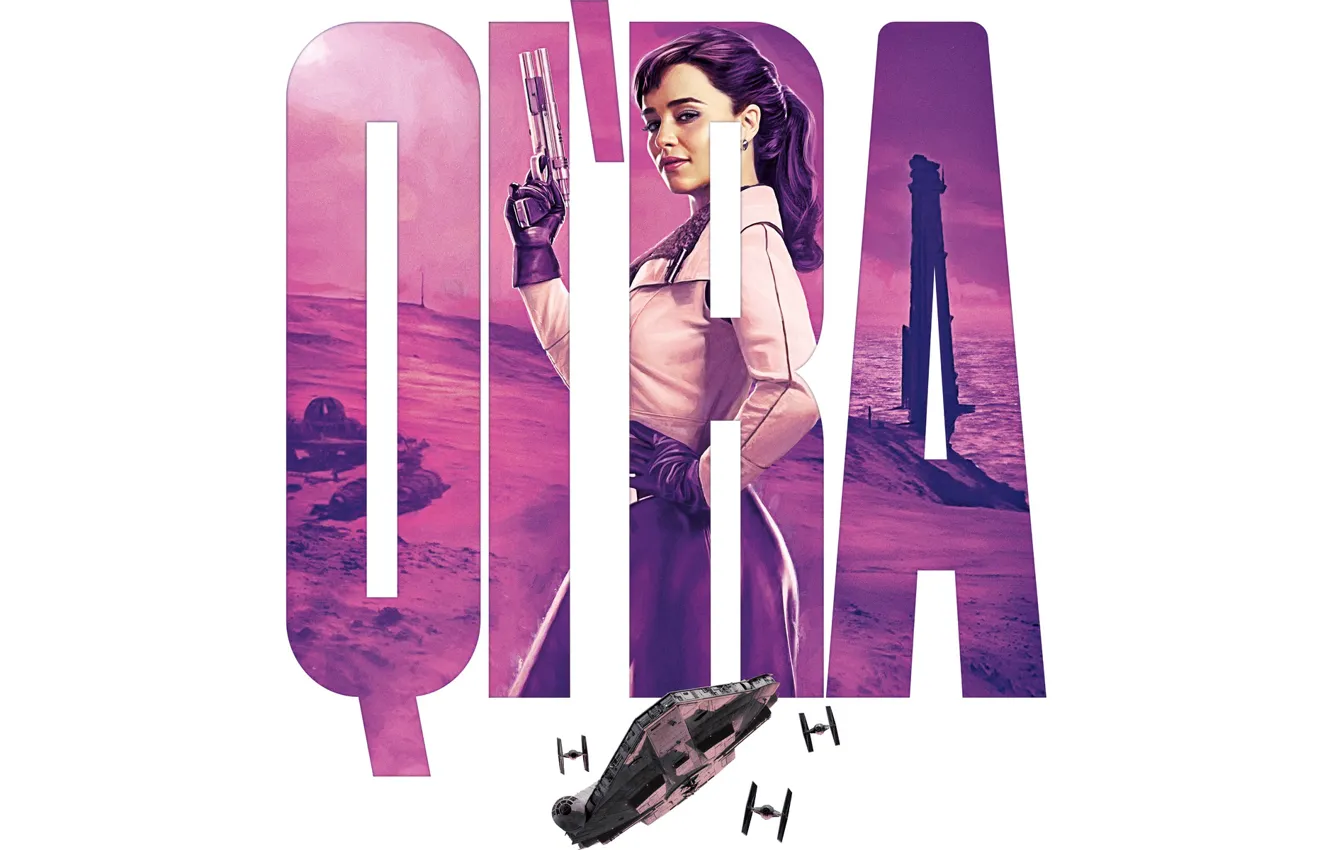 Photo wallpaper Star Wars, gun, weapon, science fiction, sci-fi, movie, Emilia Clarke, film