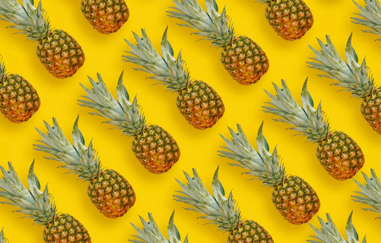 Photo wallpaper texture, pattern, fruit, pineapple, yellow background, a lot
