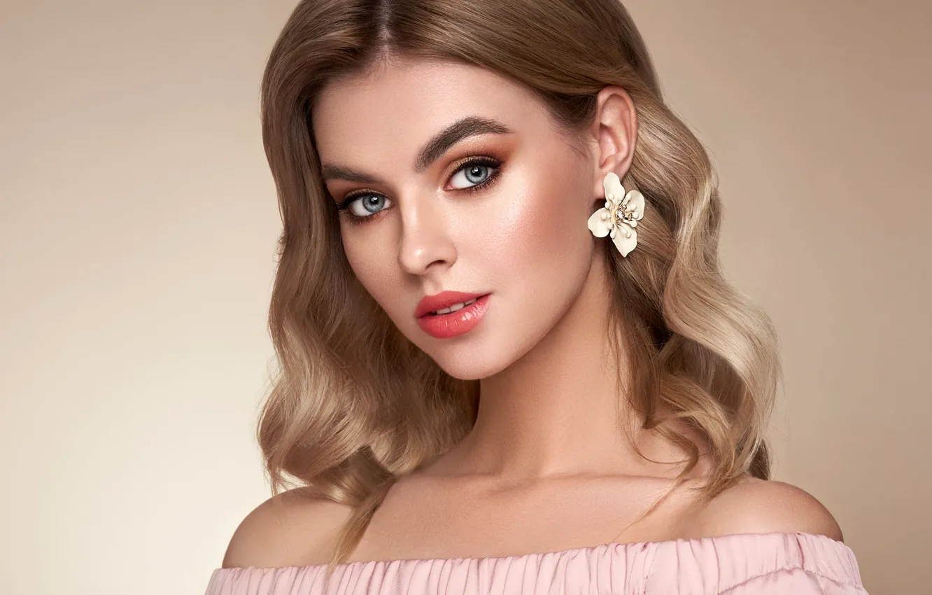 Photo wallpaper look, background, model, portrait, makeup, hairstyle, beauty, in pink