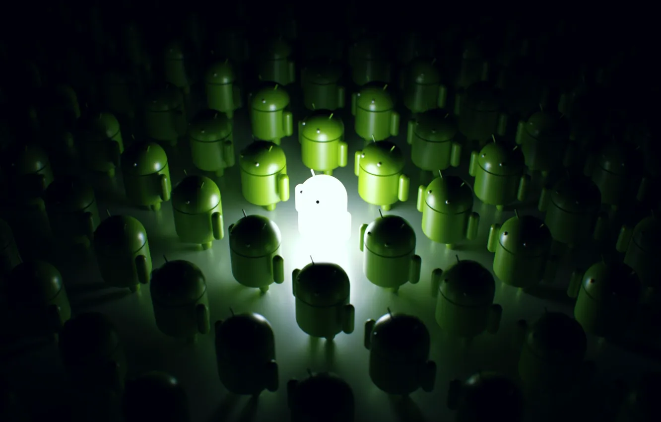 Photo wallpaper light, green, green, robots, green, light, Android, robot