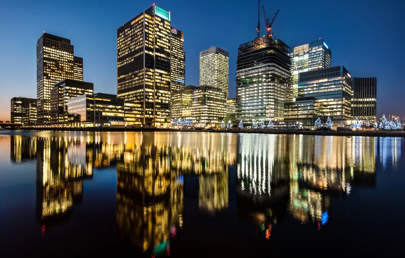 Photo wallpaper light, night, the city, reflection, river, England, London, building