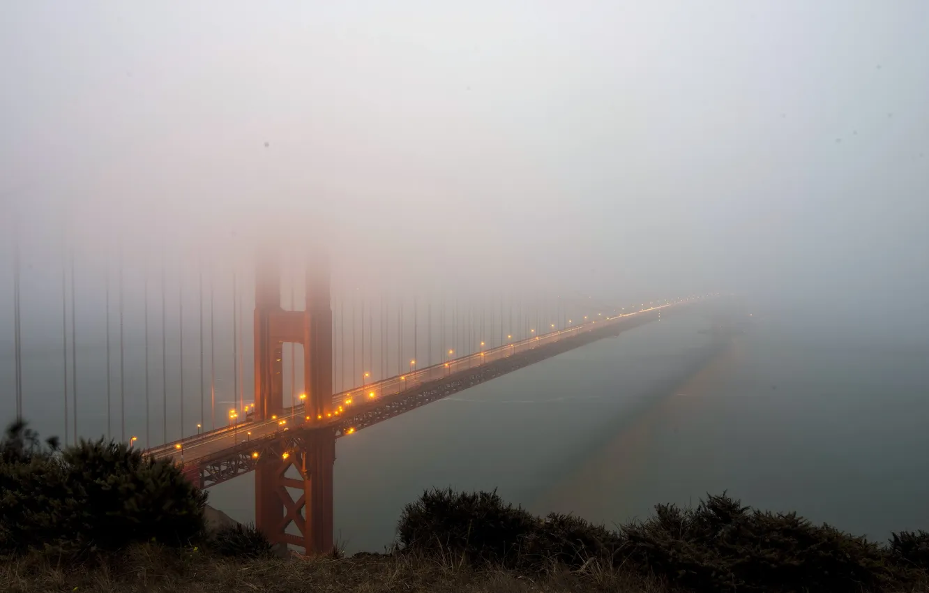 Photo wallpaper landscape, bridge, fog, California, San Francisco, golden gate bridge