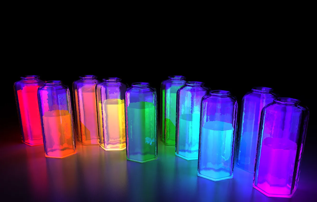 Photo wallpaper jars, colorful, glow