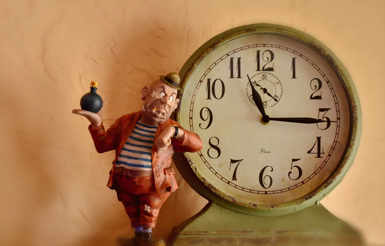 Photo wallpaper background, watch, bomb, the bandits, figurine, dial