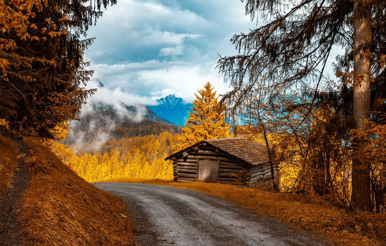 Photo wallpaper road, autumn, mountains