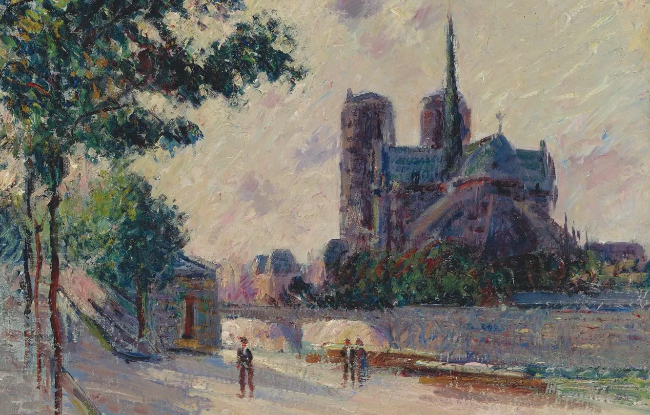 Photo wallpaper picture, Notre Dame Cathedral, the urban landscape, Gustave Loiseau, Gustave Loiseau